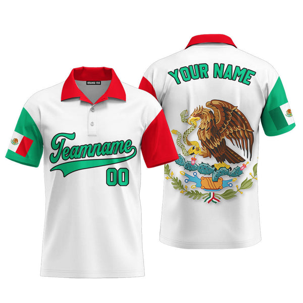 Mexican Logo White Black Custom Polo Shirt For Men