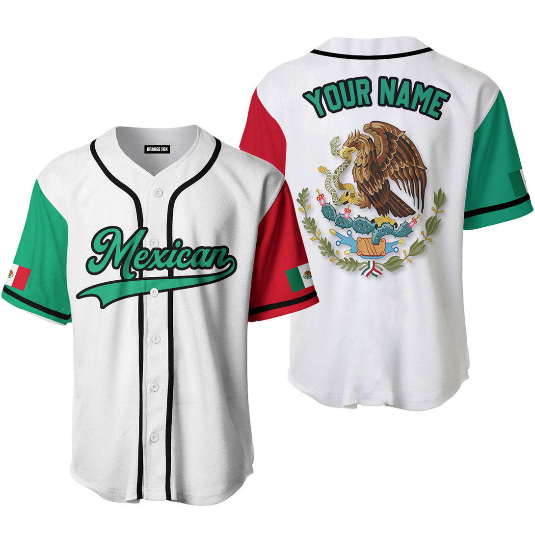 Mexican Logo White Green Black Custom Name Baseball Jerseys For Men & Women