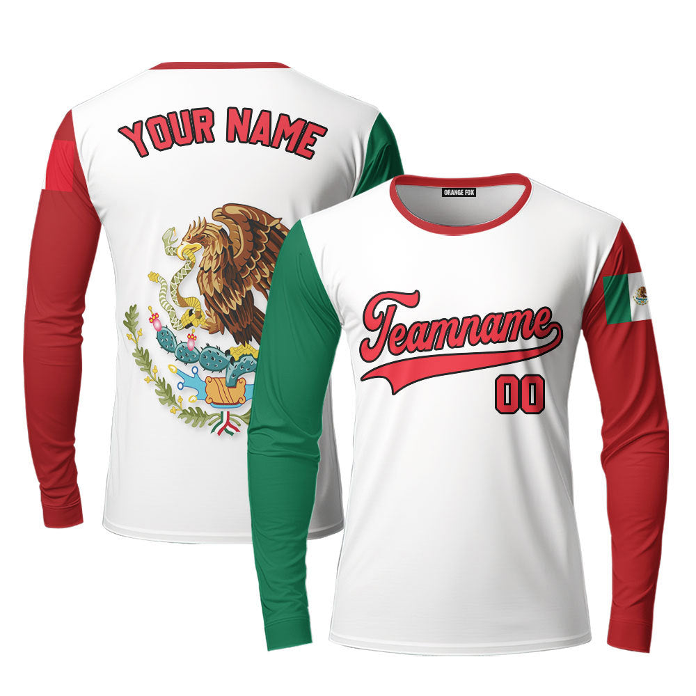 Mexican Logo White Red Black Custom Long Sleeve T-Shirt For Men & Women