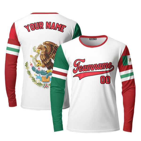 Mexican Logo White Red Black Custom Long Sleeve T-Shirt For Men & Women