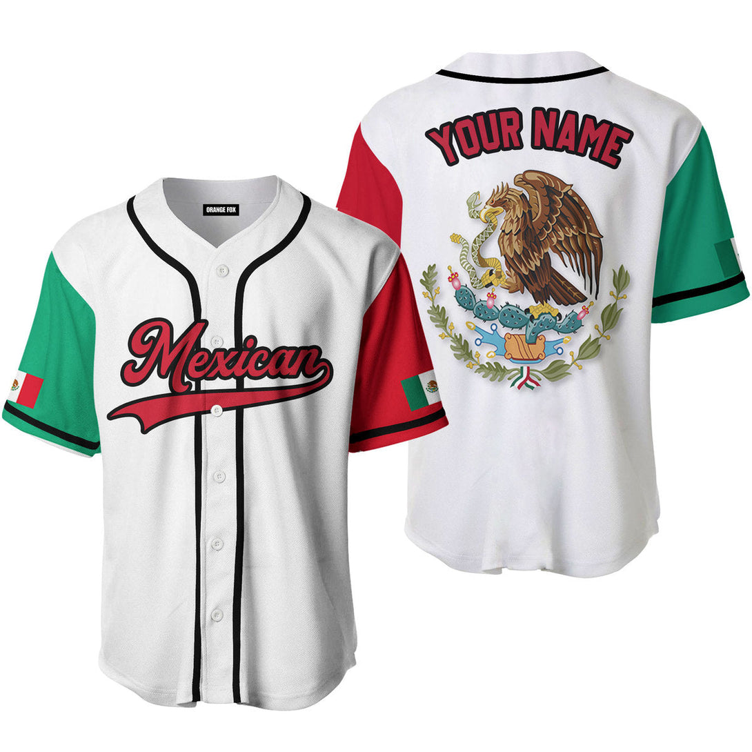 Mexican Logo White Red Black Custom Name Baseball Jerseys For Men & Women