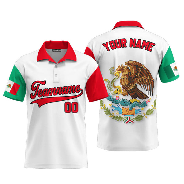 Mexican Logo White Red Black Custom Polo Shirt For Men