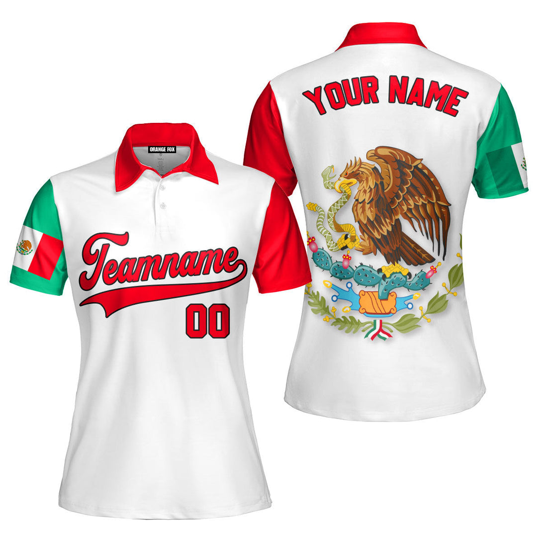 Mexican Logo White Red Black Custom Polo Shirt For Women