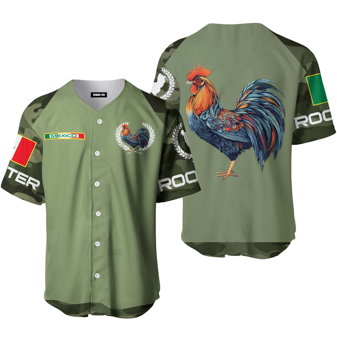 Mexican Rooster Camouflage Mexico Baseball Jersey For Men & Women