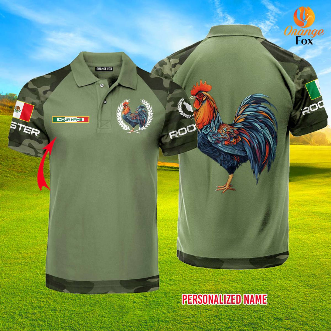 Mexican Rooster Camouflage Mexico Custom Name Polo Shirt For Men & Women