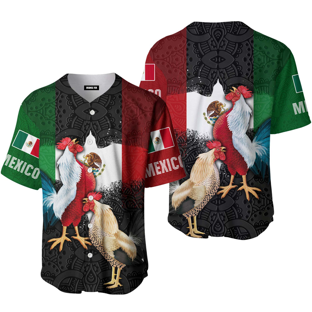 Mexican Rooster Mexican Flag Baseball Jersey For Men & Women