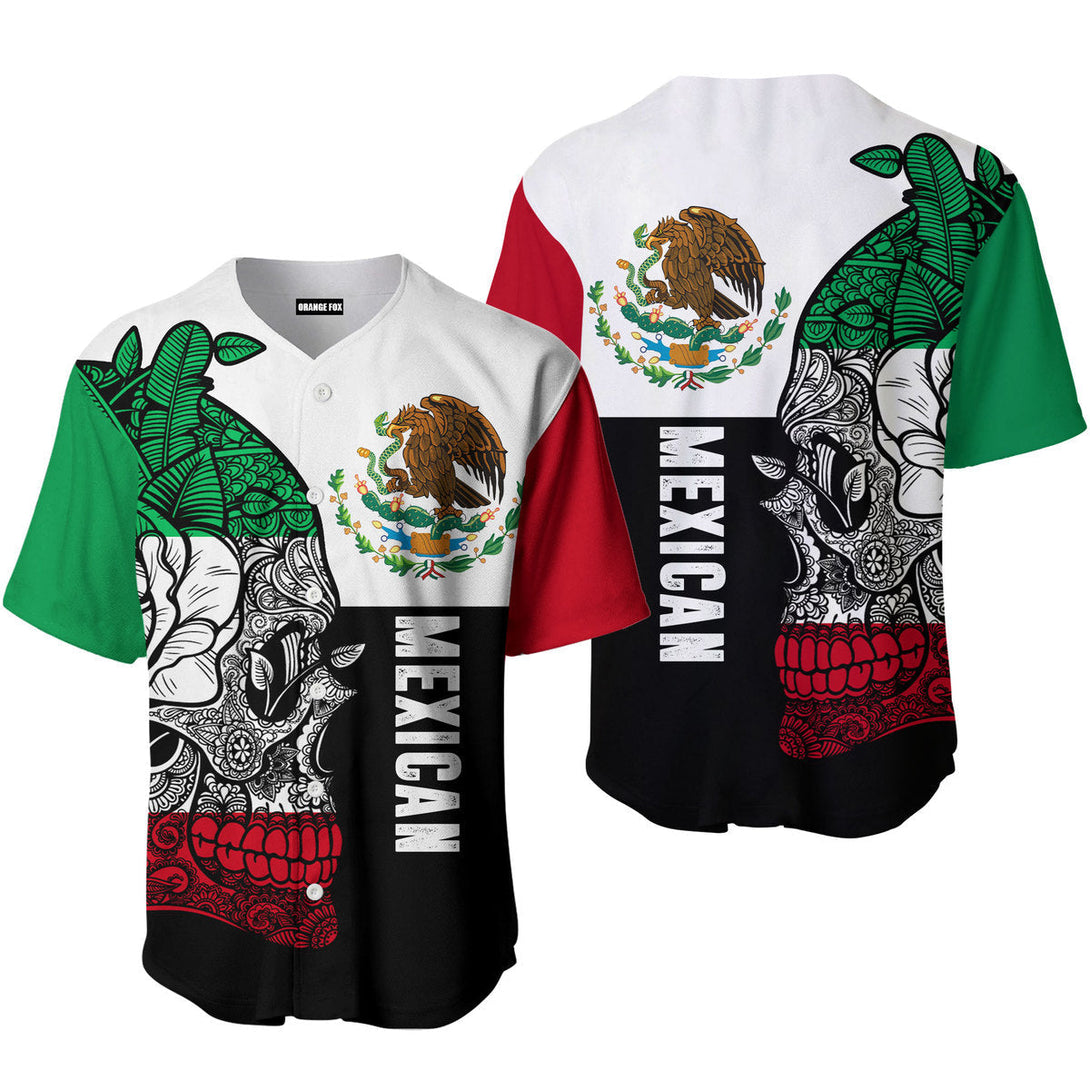 Mexican Skull Mexico Flag Baseball Jersey For Men & Women