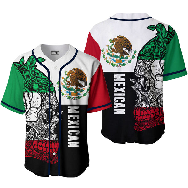 Mexican Skull Mexico Flag Baseball Jersey For Men & Women