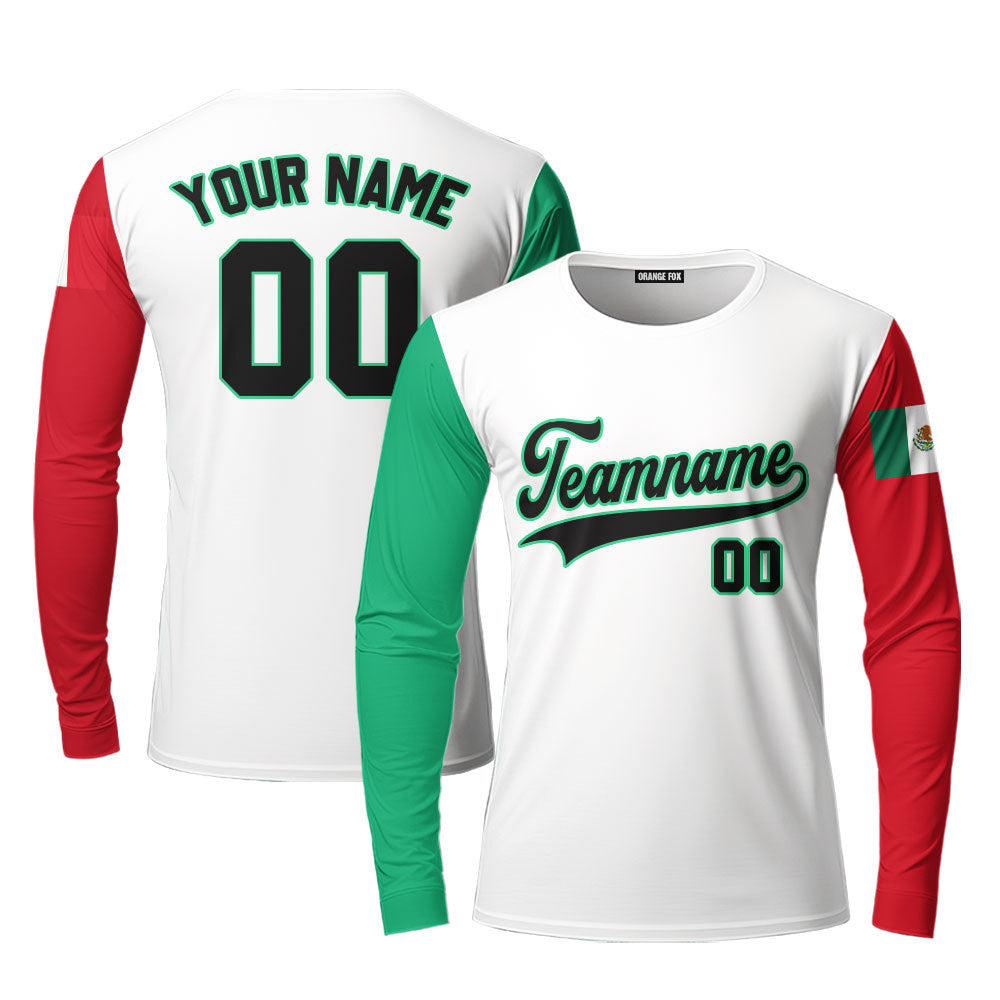 Mexican White Black Green Custom Long Sleeve T-Shirt For Men & Women