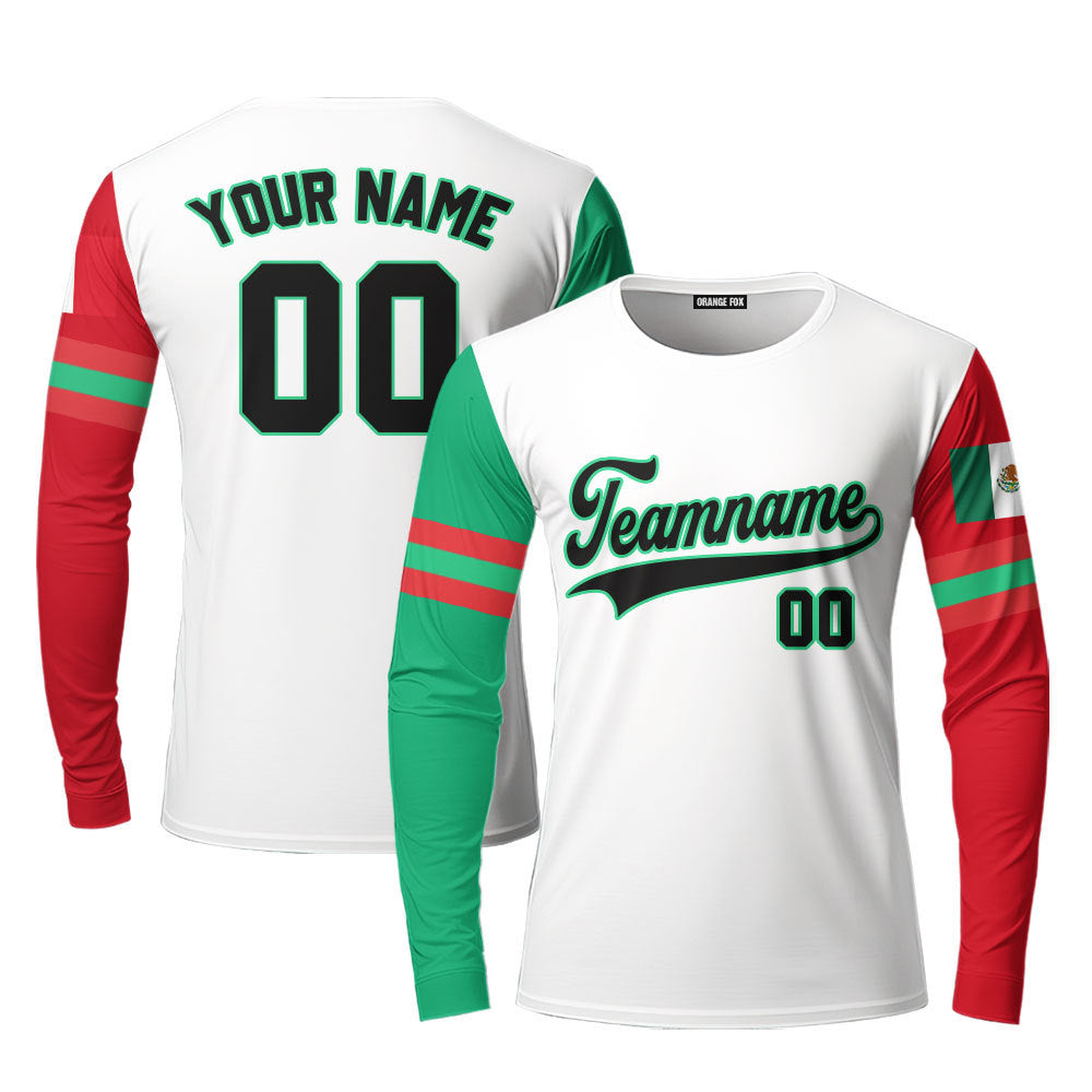 Mexican White Black Green Custom Long Sleeve T-Shirt For Men & Women