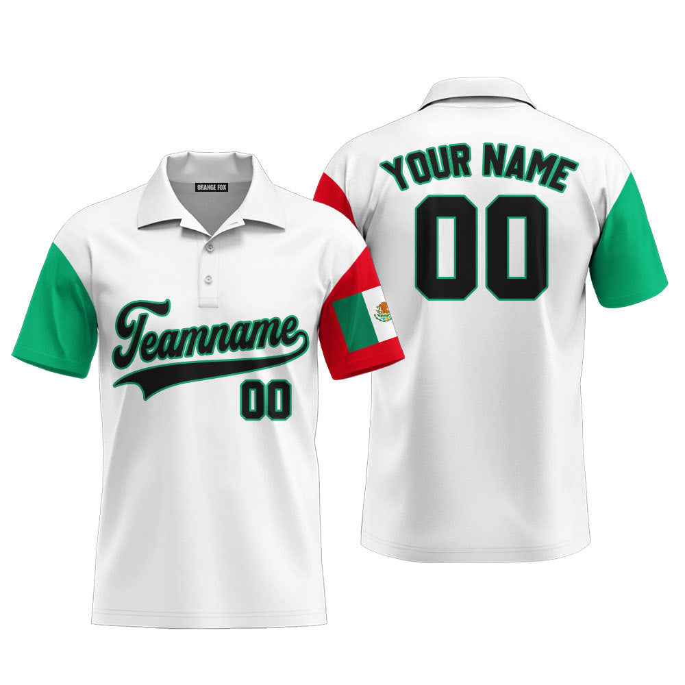 Mexican White Black Green Custom Polo Shirt For Men