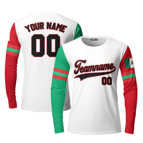 Mexican White Black Red Custom Long Sleeve T-Shirt For Men & Women