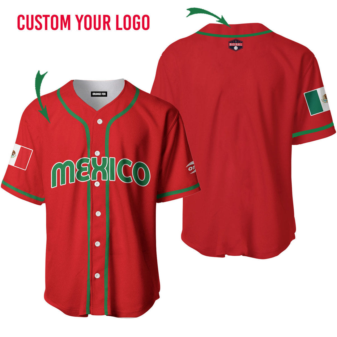 Mexico Baseball Fiesta Red Mexican Flag Custom Name Baseball Jerseys For Men & Women