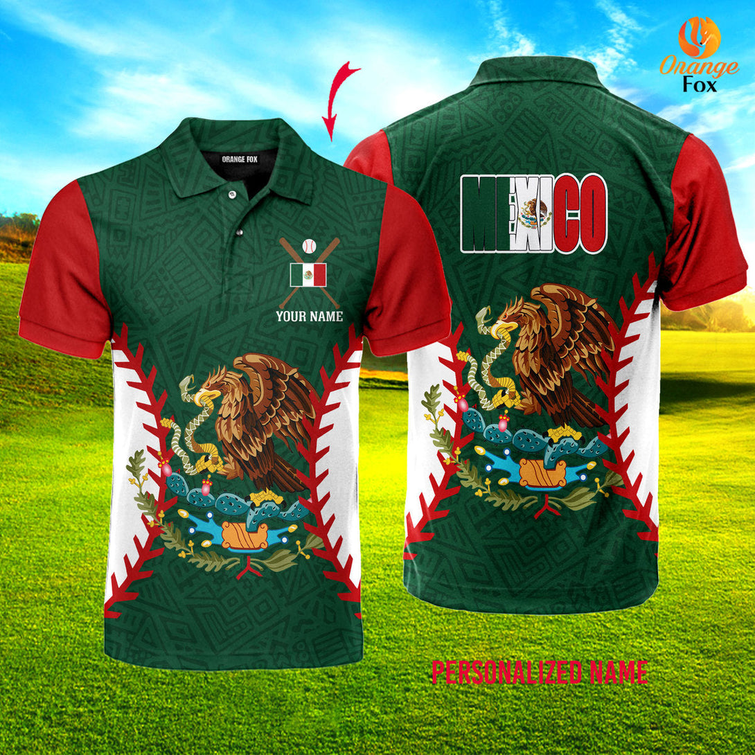 Mexico Baseball Mexican Flag Custom Name Polo Shirt For Men & Women