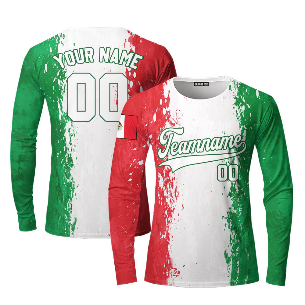 Mexico Colorful White Green Custom Long Sleeve T-Shirt For Men & Women