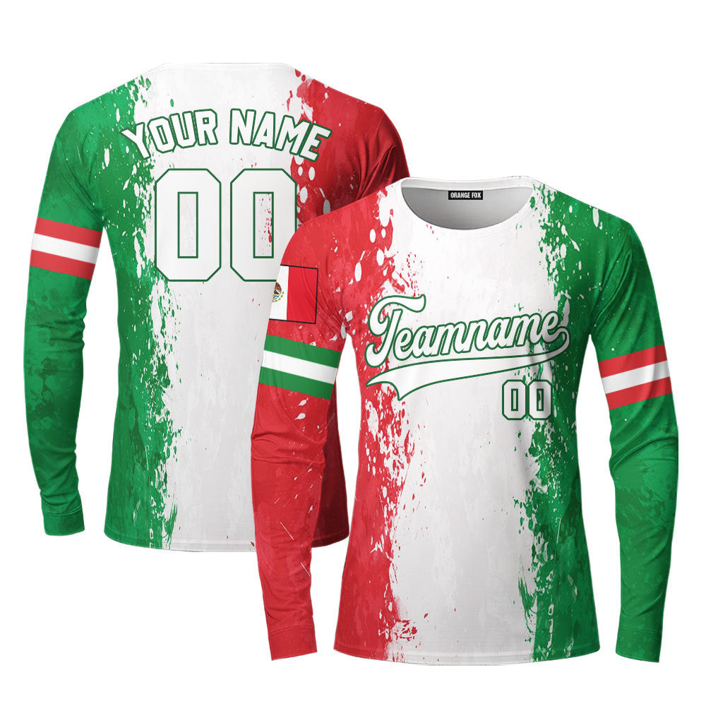 Mexico Colorful White Green Custom Long Sleeve T-Shirt For Men & Women