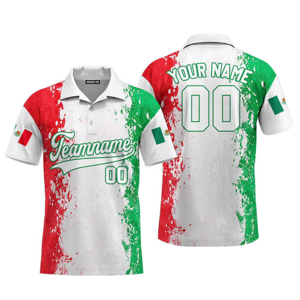 Mexico Colorful White Green Custom Polo Shirt For Men