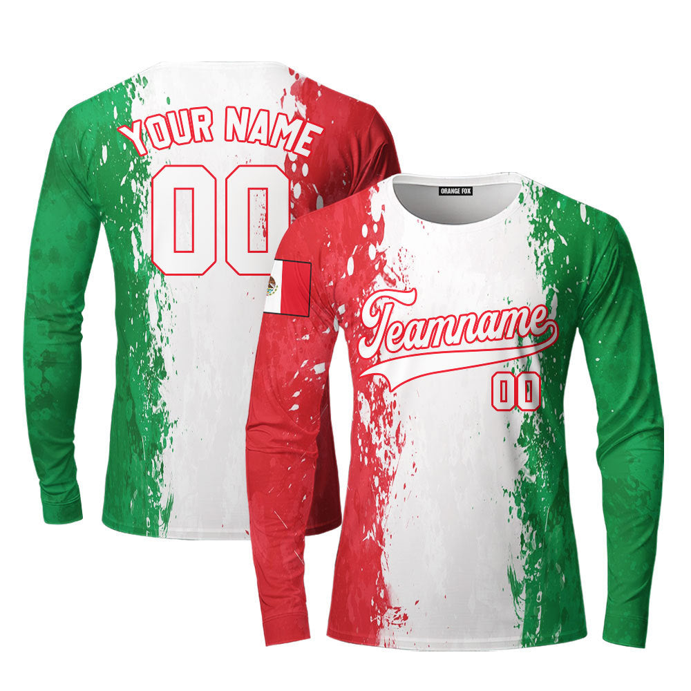 Mexico Colorful White Red Custom Long Sleeve T-Shirt For Men & Women