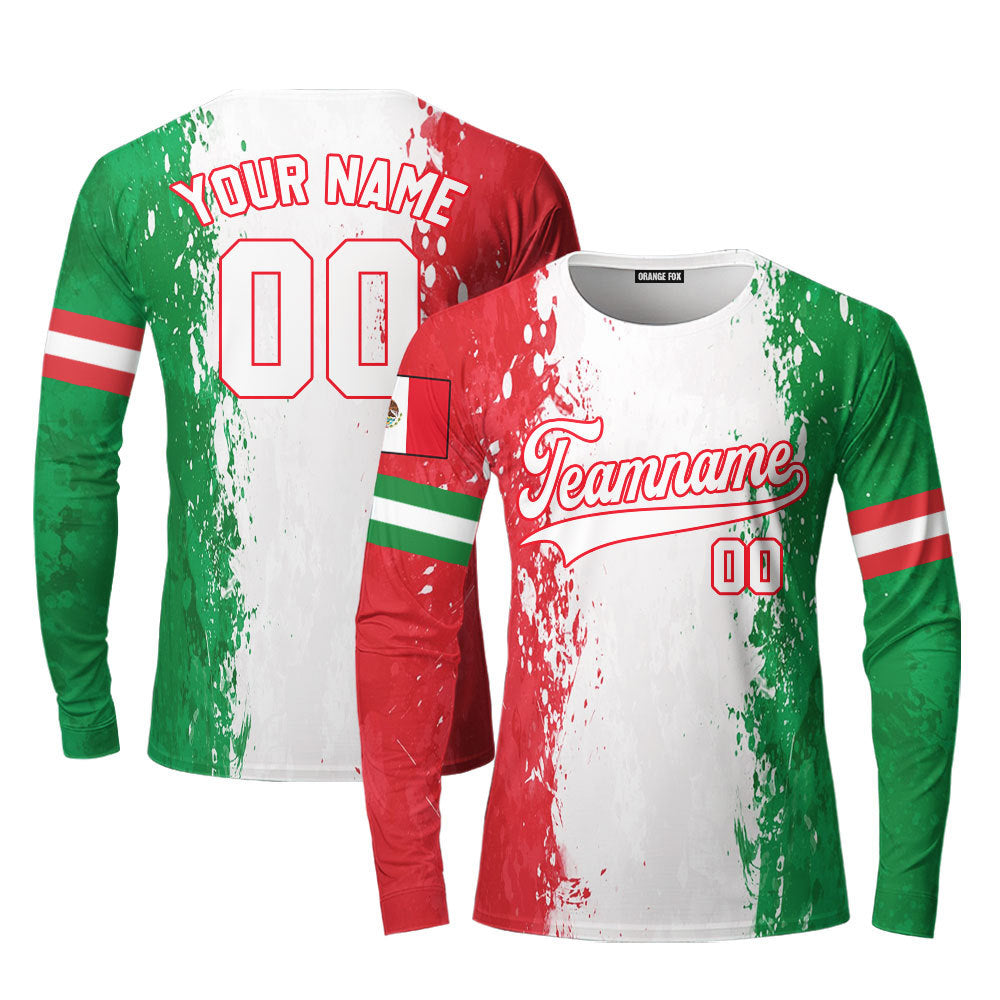 Mexico Colorful White Red Custom Long Sleeve T-Shirt For Men & Women