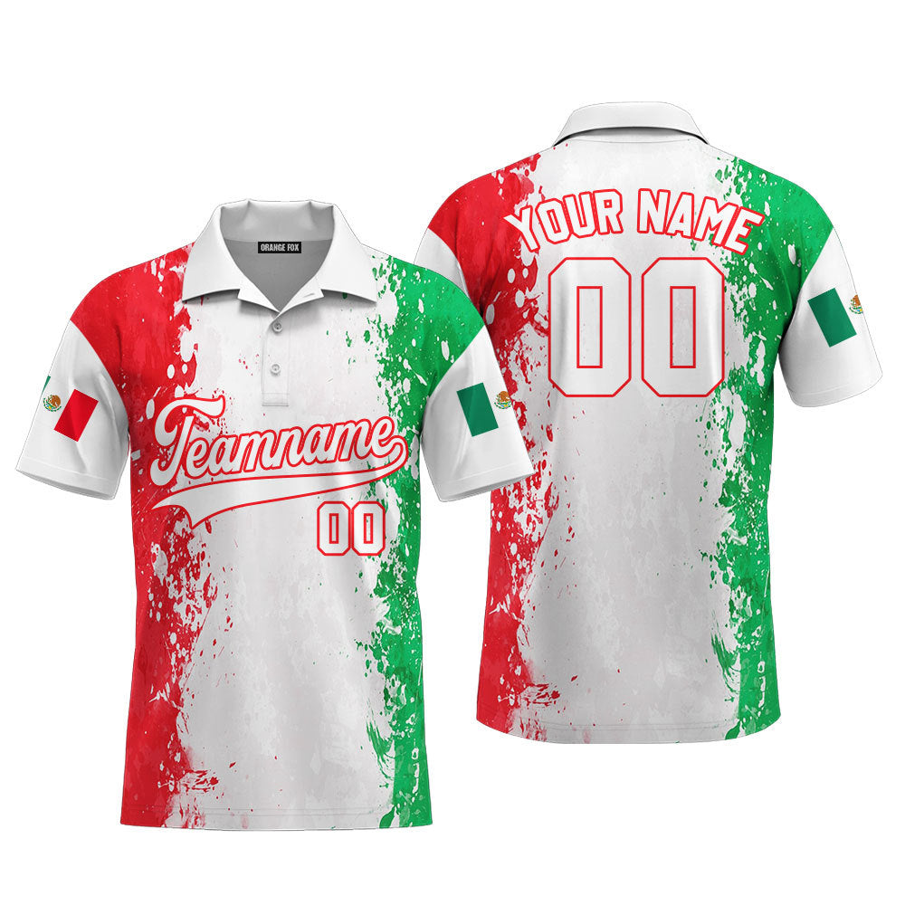 Mexico Colorful White Red Custom Polo Shirt For Men