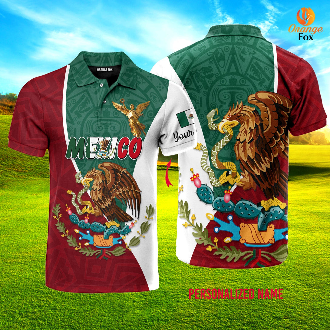 Mexico Eagle Mexican Green And Red Custom Name Polo Shirt For Men & Women