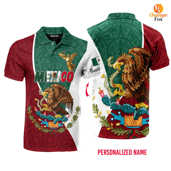 Mexico Eagle Mexican Green And Red Custom Name Polo Shirt For Men & Women