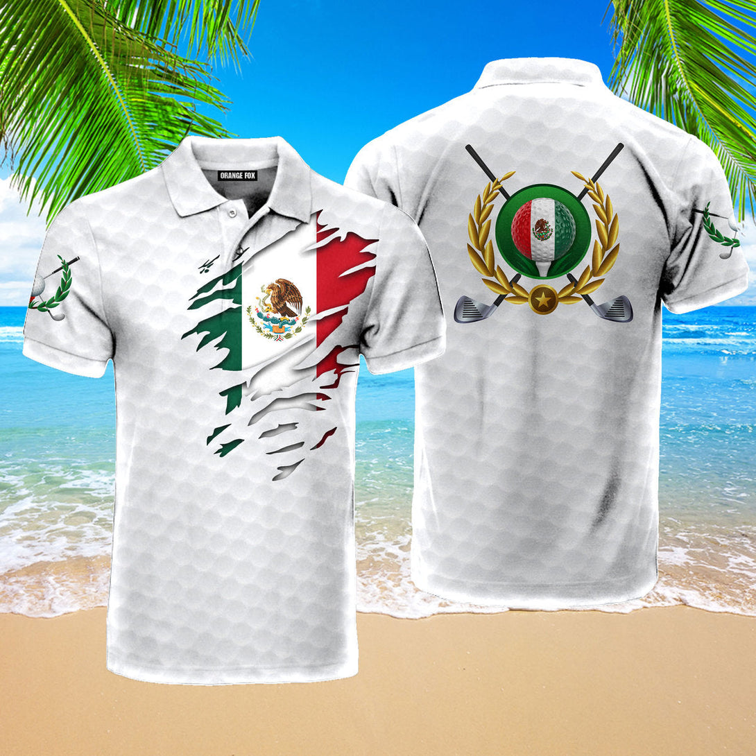 Mexico Golf - Gift for Men, Golf Lovers, Mexican - Mexican Flag Polo Shirt