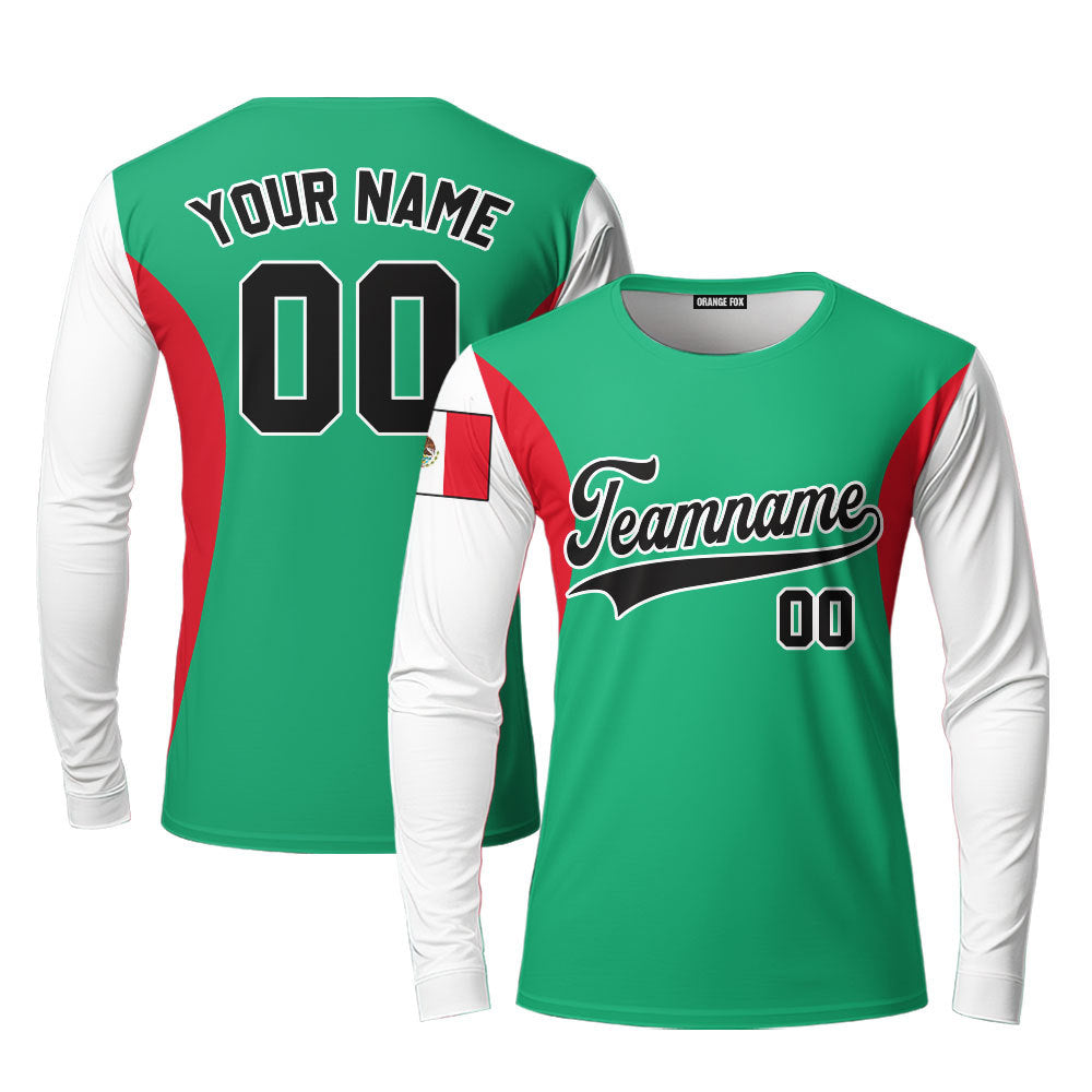 Mexico Green Red White Custom Long Sleeve T-Shirt For Men & Women