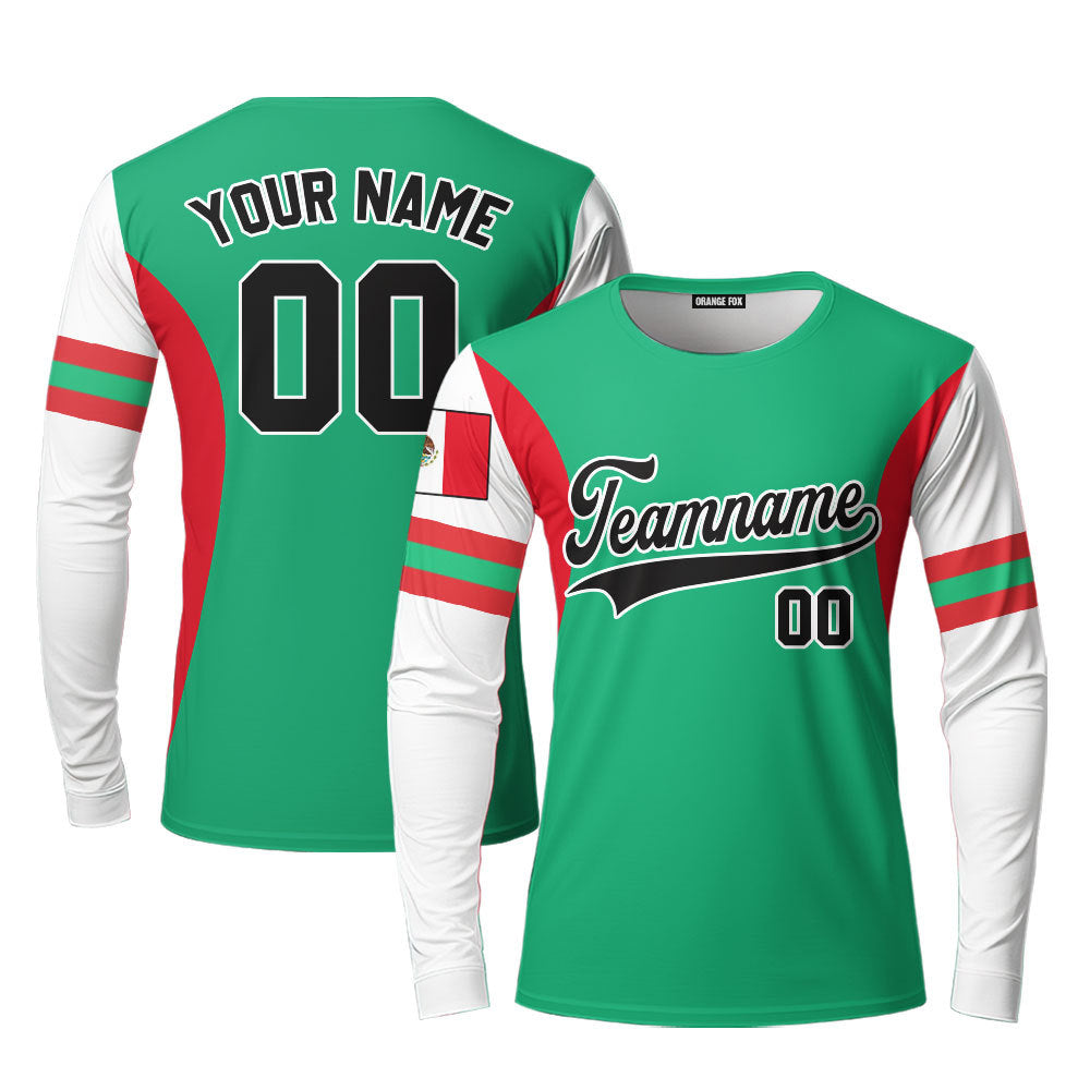 Mexico Green Red White Custom Long Sleeve T-Shirt For Men & Women