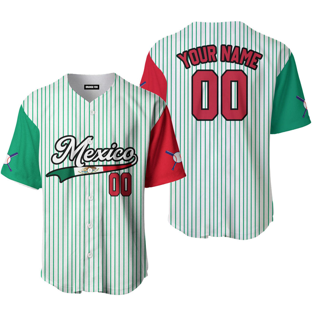 Mexico Green Striped Red Black Custom Name Baseball Jerseys For Men & Women