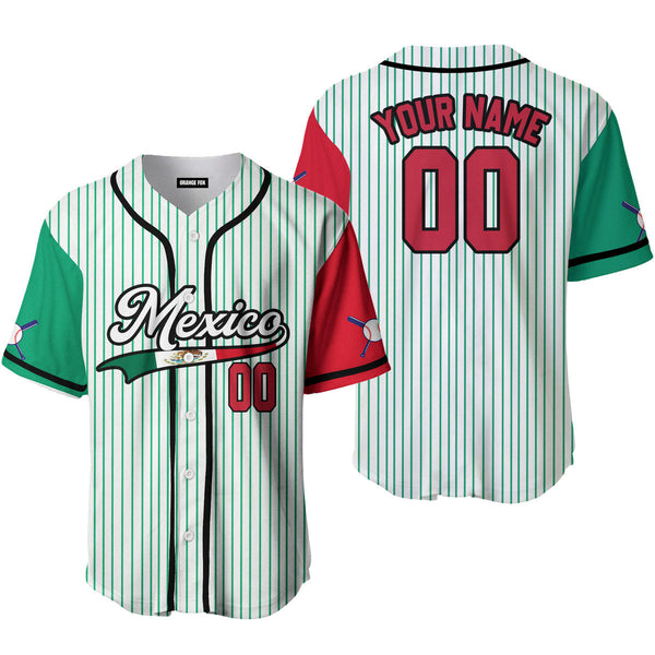 Mexico Green Striped Red Black Custom Name Baseball Jerseys For Men & Women