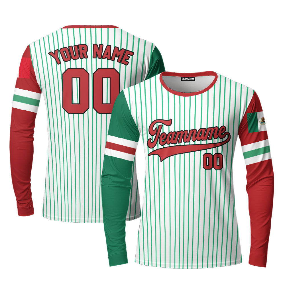 Mexico Green Striped White Black Custom Long Sleeve T-Shirt For Men & Women