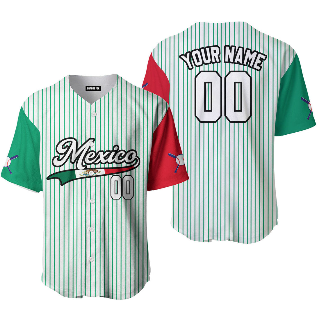 Mexico Green Striped White Black Custom Name Baseball Jerseys For Men & Women