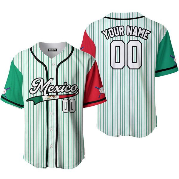 Mexico Green Striped White Black Custom Name Baseball Jerseys For Men & Women
