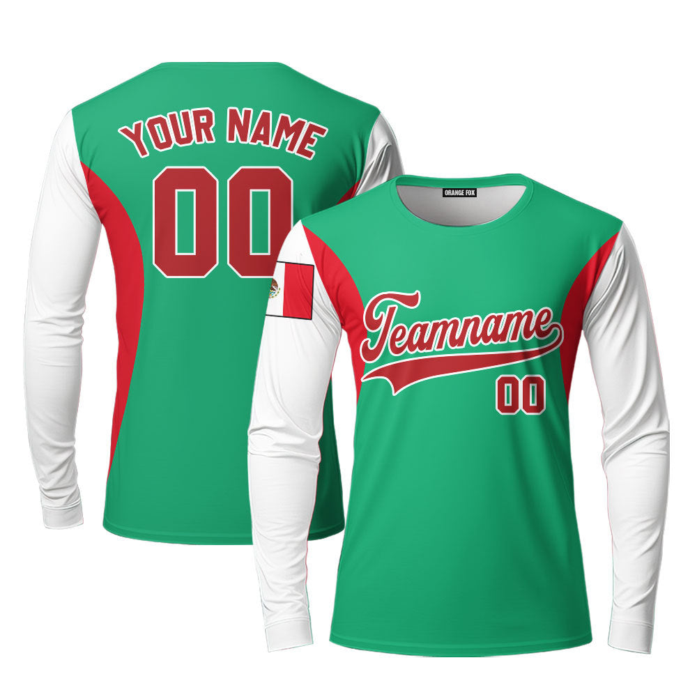 Mexico Green White Red Custom Long Sleeve T-Shirt For Men & Women