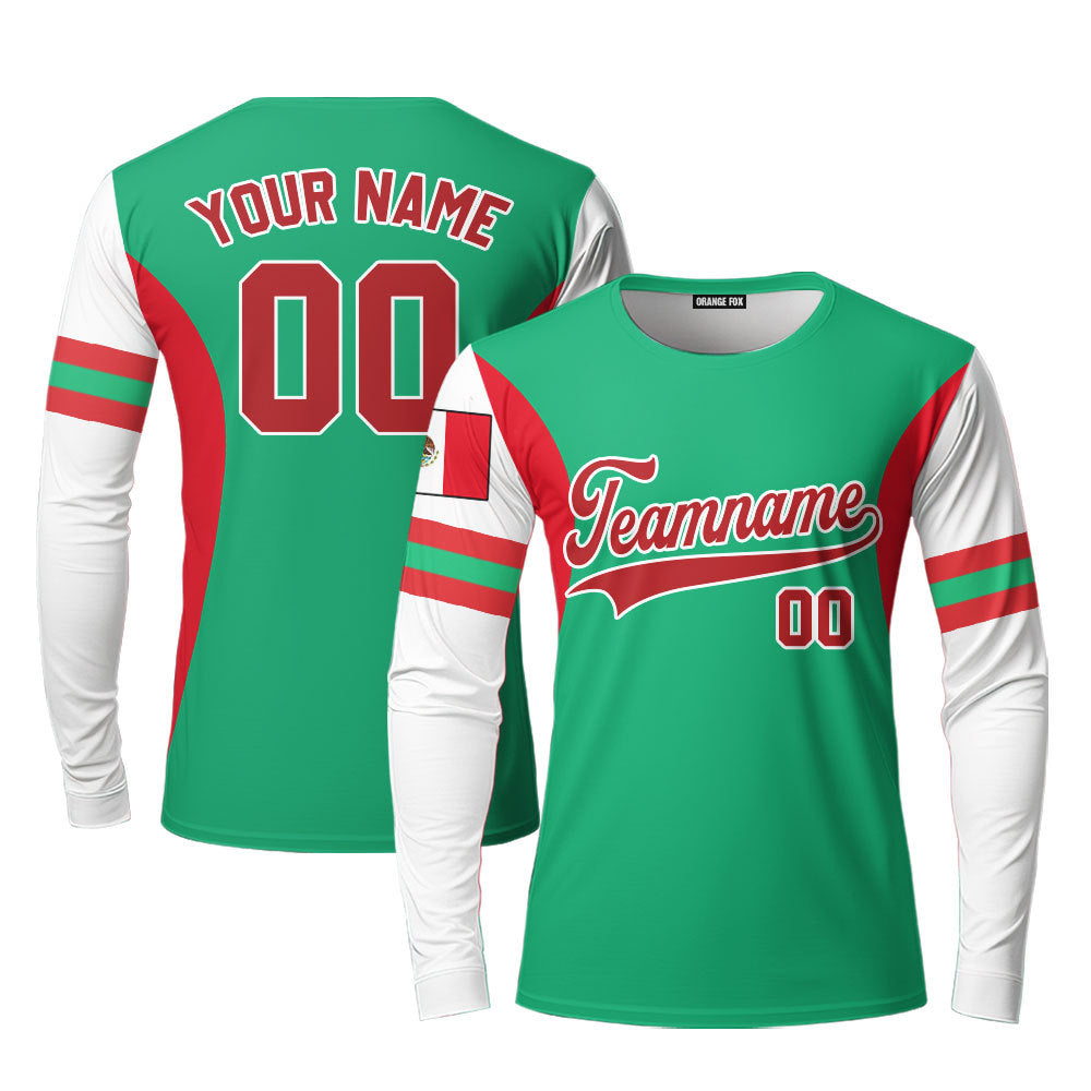 Mexico Green White Red Custom Long Sleeve T-Shirt For Men & Women