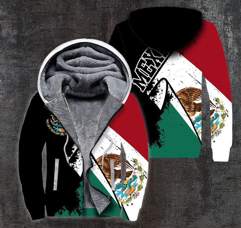 Mexico Grunge Flag Fleece Zip Hoodie For Men & Women