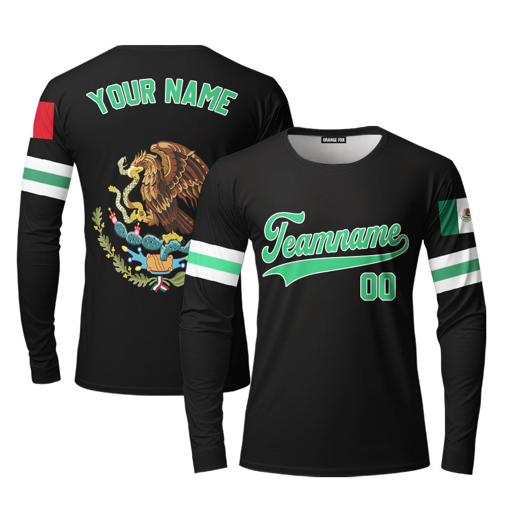 Mexico Logo Black Green White Custom Long Sleeve T-Shirt For Men & Women