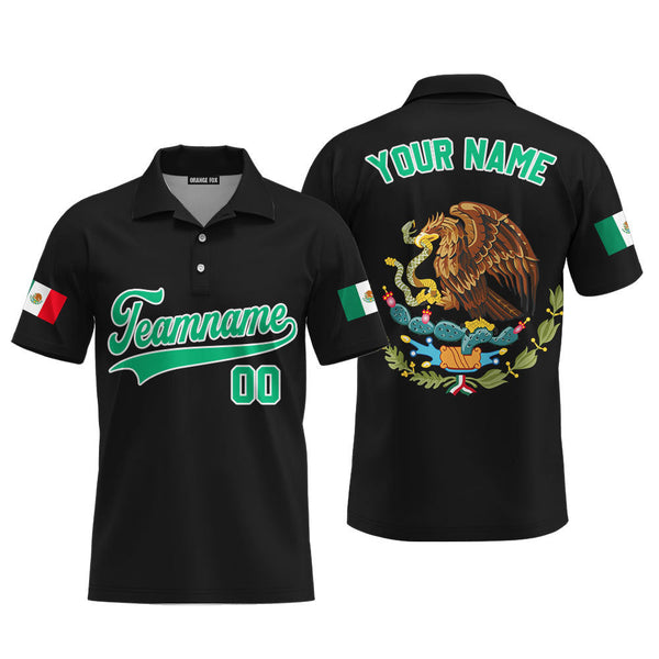 Mexico Logo Black Green White Custom Polo Shirt For Men