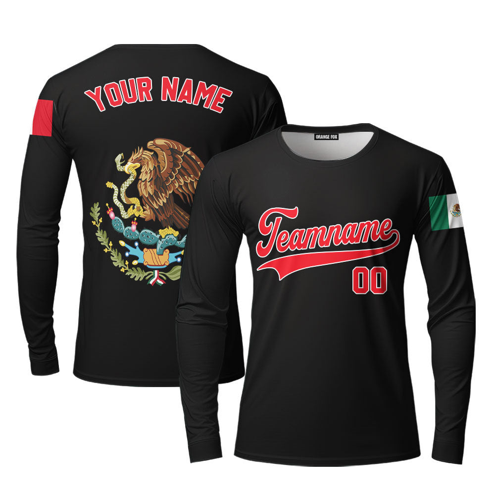 Mexico Logo Black Red White Custom Long Sleeve T-Shirt For Men & Women