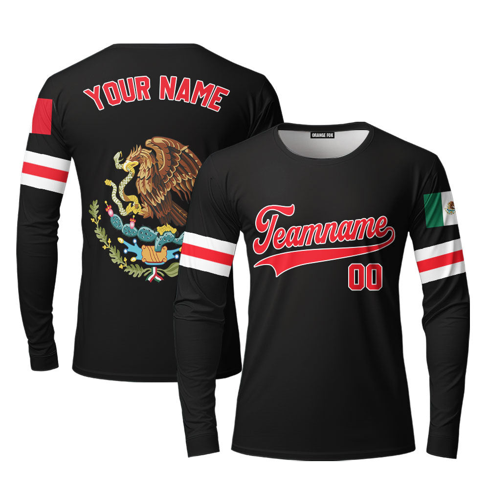 Mexico Logo Black Red White Custom Long Sleeve T-Shirt For Men & Women