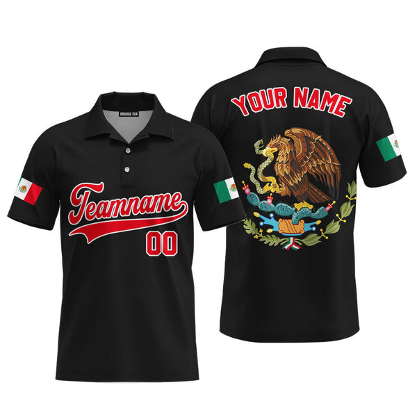 Mexico Logo Black Red White Custom Polo Shirt For Men