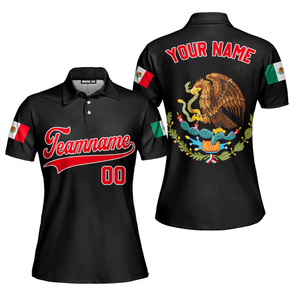 Mexico Logo Black Red White Custom Polo Shirt For Women