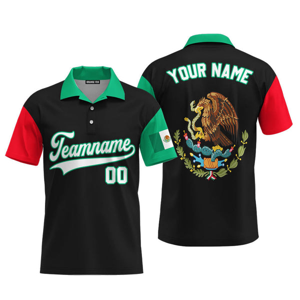 Mexico Logo Black White Green Custom Polo Shirt For Men