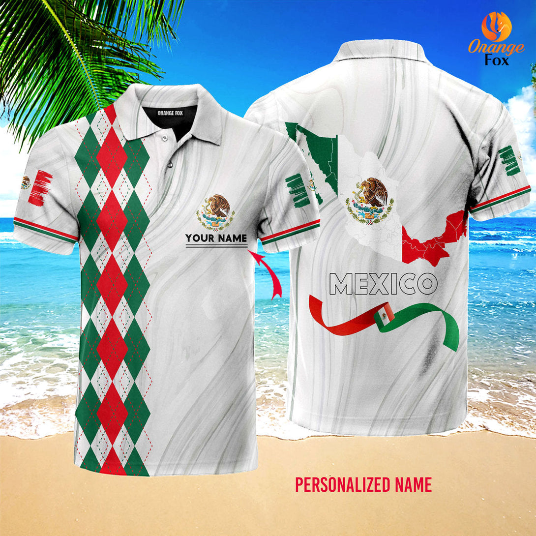 Mexico Mexican Flag Golf Shirt Custom Name Polo Shirt For Men & Women