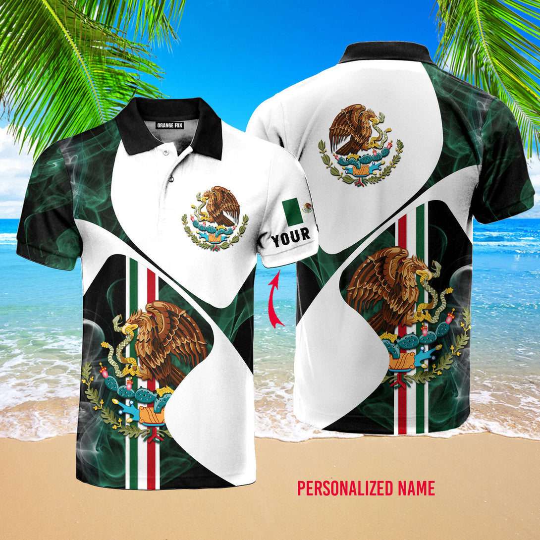 Mexico Rooster Golf Mexican Flag Custom Name Polo Shirt For Men & Women