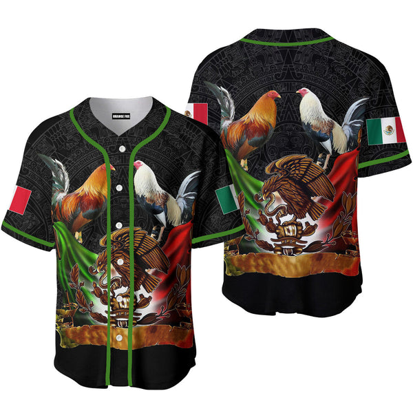 Mexico Rooster Mexican Flag Baseball Jersey For Men & Women
