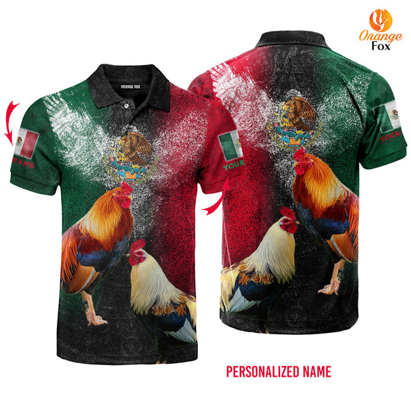 Mexico Rooster Mexican Flag Custom Name Polo Shirt For Men & Women