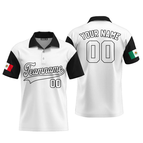 Mexico White Black Custom Polo Shirt For Men