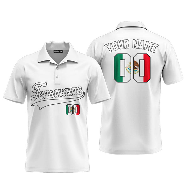 Mexico White Black Custom Polo Shirt For Men